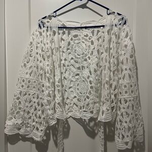 White Crochet Open-Front Cardigan